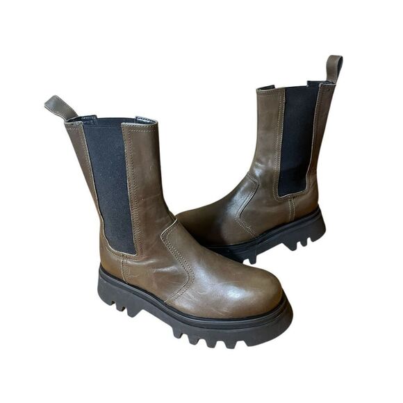 Zara Chelsea Platform Brown High Ankle Boots Sz 40 (9.5)Excellent Preowned Condi - Picture 1 of 7